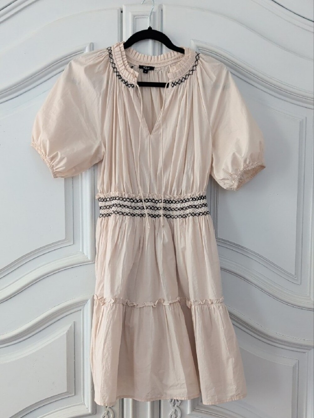 Rails Cream Tiered Mini Dress with Black Trim
